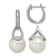 14K White Gold Polished Diamond and Pearl Dangle Hoop Earrings