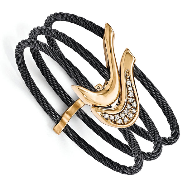 Edward Mirell Black Ti & Bronze White Sapphire Cable Flex Cuff Bangle