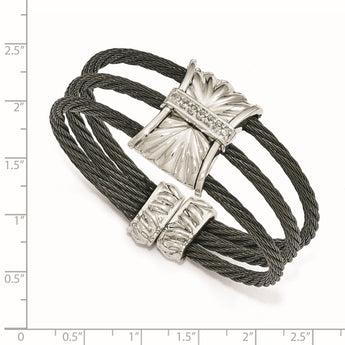 Edward Mirell Titanium Sterling Silver Wht Sapphire Cable Cuff Bangle - Birthstone Company