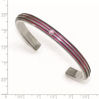 Edward Mirell Titanium Grooved Pink Anodized Pnk Sapphire Cuff Bracelet - Birthstone Company