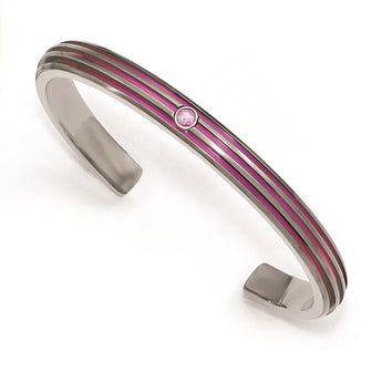 Edward Mirell Titanium Grooved Pink Anodized Pnk Sapphire Cuff Bracelet - Birthstone Company