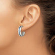 Edward Mirell Grey Ti Brushed Blue Anodized and Blue Topaz J Hoop Post Earrings - Birthstone Company