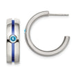 Edward Mirell Grey Ti Brushed Blue Anodized and Blue Topaz J Hoop Post Earrings - Birthstone Company