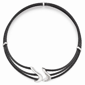 Titanium Silver Two-Tone Necklace with White Sapphires Gift Ready