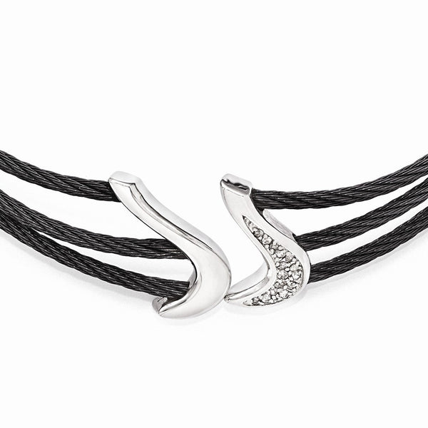 Titanium Silver Two-Tone Necklace with White Sapphires Gift Ready