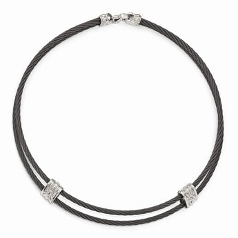 Titanium & Sterling Silver Necklace with White Sapphires Gift Ready