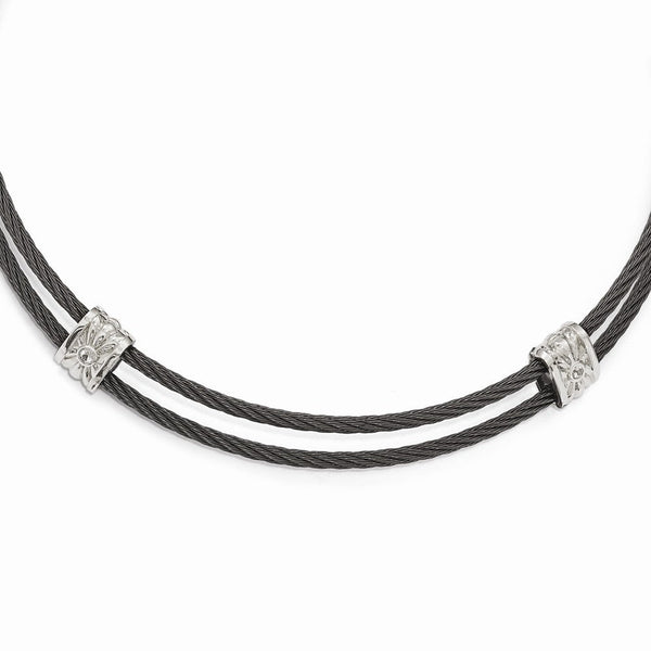 Titanium & Sterling Silver Necklace with White Sapphires Gift Ready