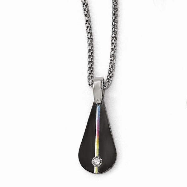 Titanium Necklace with Anodized Black Ti, White Sapphire Elegance