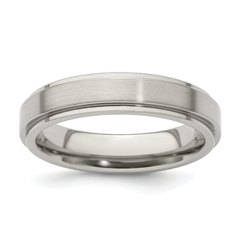 Edward Mirell Titanium Brushed/Polished Flat Step Edge 5mm Band Size 12