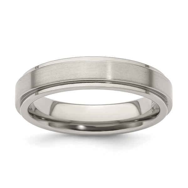 Edward Mirell Titanium Brushed/Polished Flat Step Edge 5mm Band Size 12