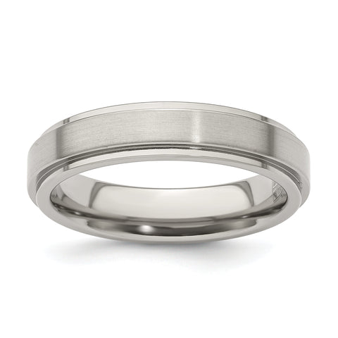 Edward Mirell Titanium Brushed/Polished Flat Step Edge 5mm Band Size 12
