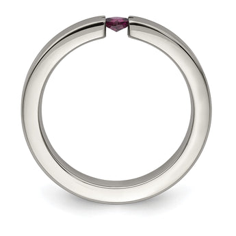 Edward Mirell Titanium Tension-set Square Rhodolite Garnet Brushed 4mm Band - Birthstone Company
