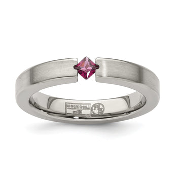 Edward Mirell Titanium Tension-set Square Rhodolite Garnet Brushed 4mm Band - Birthstone Company