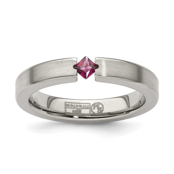 Edward Mirell Titanium Tension-set Square Rhodolite Garnet Brushed 4mm Band - Birthstone Company