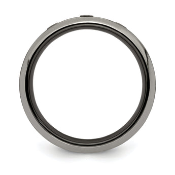 Edward Mirell Black Ti with Beveled Titanium Edge 1/10 carat Diamond with Sterling Silver Bezel 7mm Band
