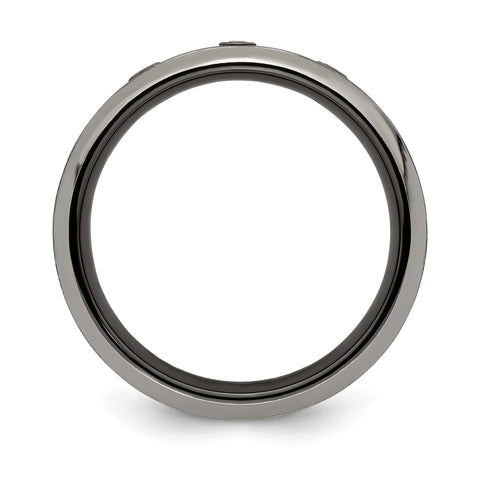Edward Mirell Black Ti with Beveled Titanium Edge 1/10 carat Diamond with Sterling Silver Bezel 7mm Band