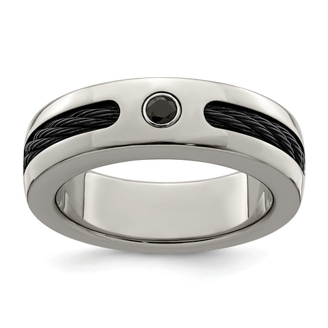 Edward Mirell Titanium Cable and Black Spinel with Sterling Silver Bezel 7mm Band - Birthstone Company
