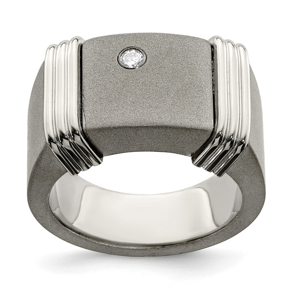Edward Mirell Titanium & Argentium Sterling Silver .06ct Dia Signet Ring - Birthstone Company