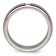 Edward Mirell Titanium Wedding Band with Pink Sapphire and Grooved Design
