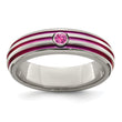 Edward Mirell Titanium Wedding Band with Pink Sapphire and Grooved Design