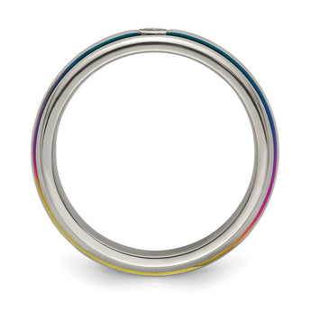 Edward Mirell Titanium Rainbow Anodized Triple Groove White Sapphire 6mm Band