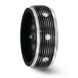 White Sapphire Grooved Wedding Band in Titanium, 9mm