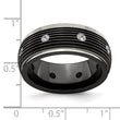 White Sapphire Grooved Wedding Band in Titanium, 9mm