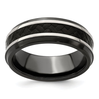 Edward Mirell Polished Titanium Men's Ring with Black Carbon Fiber - 10