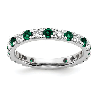 14k White Gold 3/4 carat Lab Grown Diamond VS/SI+ G+ and Lab Created Emerald Size 4 Eternity Band - Birthstone Company