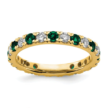 14k 3/4 carat Lab Grown Diamond VS/SI+ G+ and Lab Created Emerald Size 4 Eternity Band - Birthstone Company