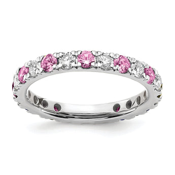 14k White Gold 3/4 carat Lab Grown Diamond VS/SI+ G+ and Lab Created Pink Sapphire Size 4 Eternity Band - Birthstone Company