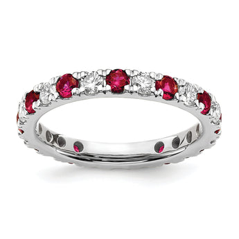 14k White Gold 3/4 carat Lab Grown Diamond VS/SI+ G+ and Lab Created Ruby Size 4 Eternity Band - Birthstone Company