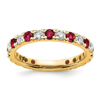 14k 3/4 carat Lab Grown Diamond VS/SI+ G+ and Lab Created Ruby Size 4 Eternity Band - Birthstone Company