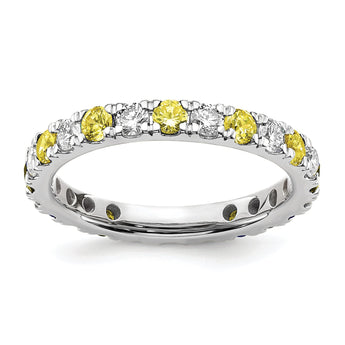14k White Gold 3/4 carat Lab Grown Diamond VS/SI+ G+ and Lab Created Yellow Sapphire Size 4 Eternity Band - Birthstone Company