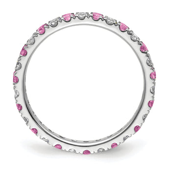 14K White Gold Lab Grown Dia VS/SI GH & Cr Pink Sapp Eternity Ban - Birthstone Company