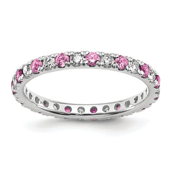 14K White Gold Lab Grown Dia VS/SI GH & Cr Pink Sapp Eternity Ban - Birthstone Company