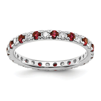 14k White Gold 3/8 carat Lab Grown Diamond VS/SI+ G+ and Lab Created Ruby Size 4 Eternity Band - Birthstone Company