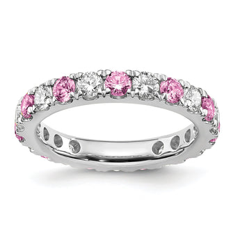 14K White Gold Lab Grown Dia VS/SI GH & Cr Pink Sapp Eternity Ban - Birthstone Company