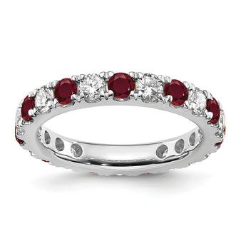 14k White Gold 1 carat Lab Grown Diamond VS/SI+ G+ and Lab Created Ruby Size 4 Eternity Band - Birthstone Company