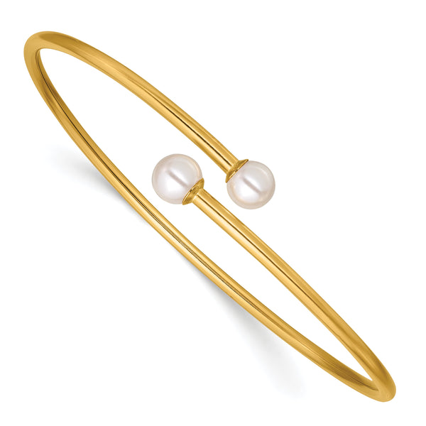 1/20 14K Gold Filled Crystal Simulated Pearl 2.25mm Flexible Bangle