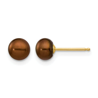 14K Gold Filled 5-6mm Brown Button Cultured Freshwater Pearl Stud Earrings