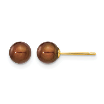 14K Gold Filled 5-6mm Brown Round Cultured Freshwater Pearl Stud Earrings