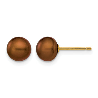 14K Gold Filled 6-7mm Brown Button Cultured Freshwater Pearl Stud Earrings
