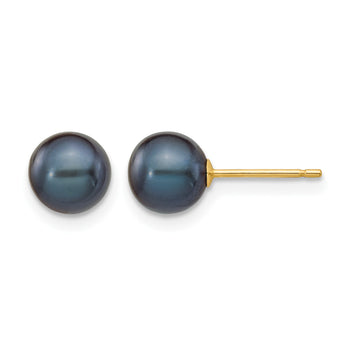 14K Gold Filled 6-7mm Black Round Cultured Freshwater Pearl Stud Earrings - Birthstone Company