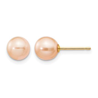 14K Gold Filled 6-7mm Pink Round Cultured Freshwater Pearl Stud Earrings - Birthstone Company