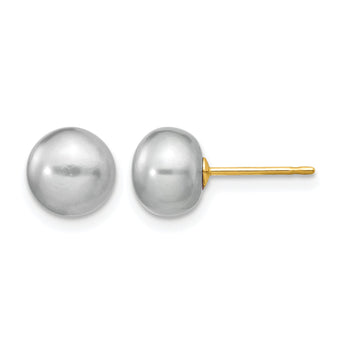 14K Gold Filled 7-8mm Grey Button Cultured Freshwater Pearl Stud Earrings - Birthstone Company