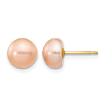 14K Gold Filled 7-8mm Pink Button Cultured Freshwater Pearl Stud Earrings - Birthstone Company