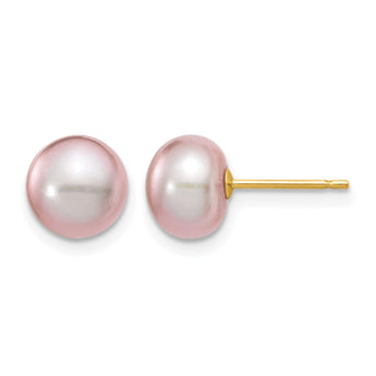 14K Gold Filled 7-8mm Purple Button Cultured Freshwater Pearl Stud Earrings - Birthstone Company