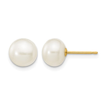14K Gold Filled 7-8mm White Button Cultured Freshwater Pearl Stud Earrings - Birthstone Company