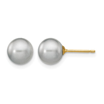 14K Gold Filled 7-8mm Grey Round Cultured Freshwater Pearl Stud Earrings - Birthstone Company